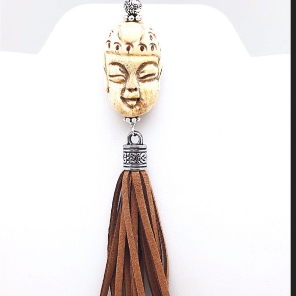 Buddah Head Suede & Pearl Tassel Magnet Broach, For Clothes/ Hat/ Home Decor. - Picture 3 of 7